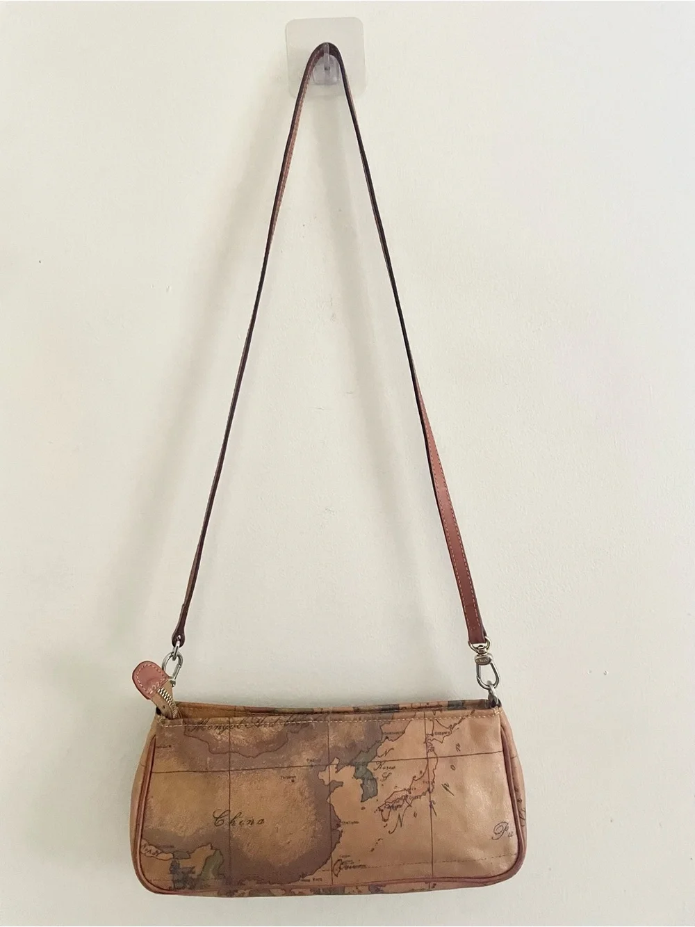 Vintage Alviero Martini 1A Classe Geo Classic Map Print Leather Crossbody Bag